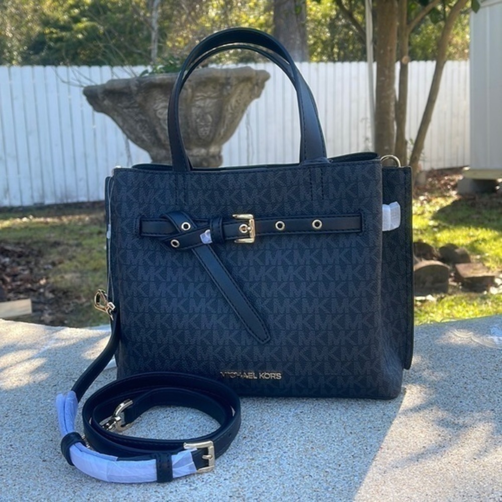 Michael Kors Small Satchel Crossbody Bag Black MK Signature